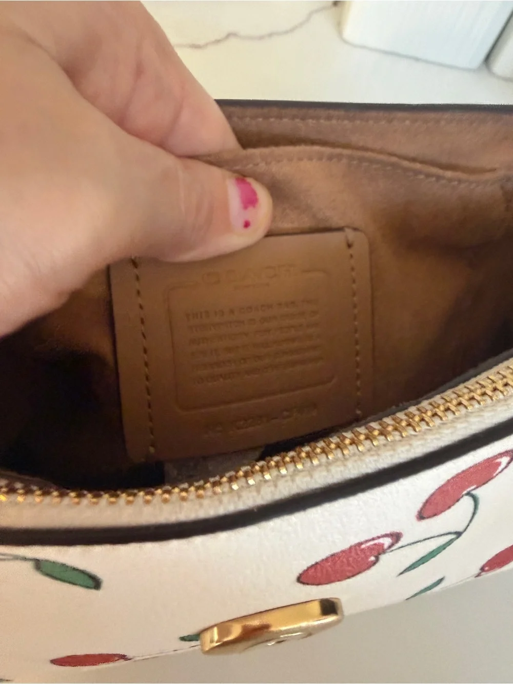 Coach White Leather Top Handle Bag with Cherry Print